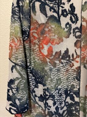Women's Floral Watercolor Open-Front Jacket - Multicolor (Navy, Coral, Green)